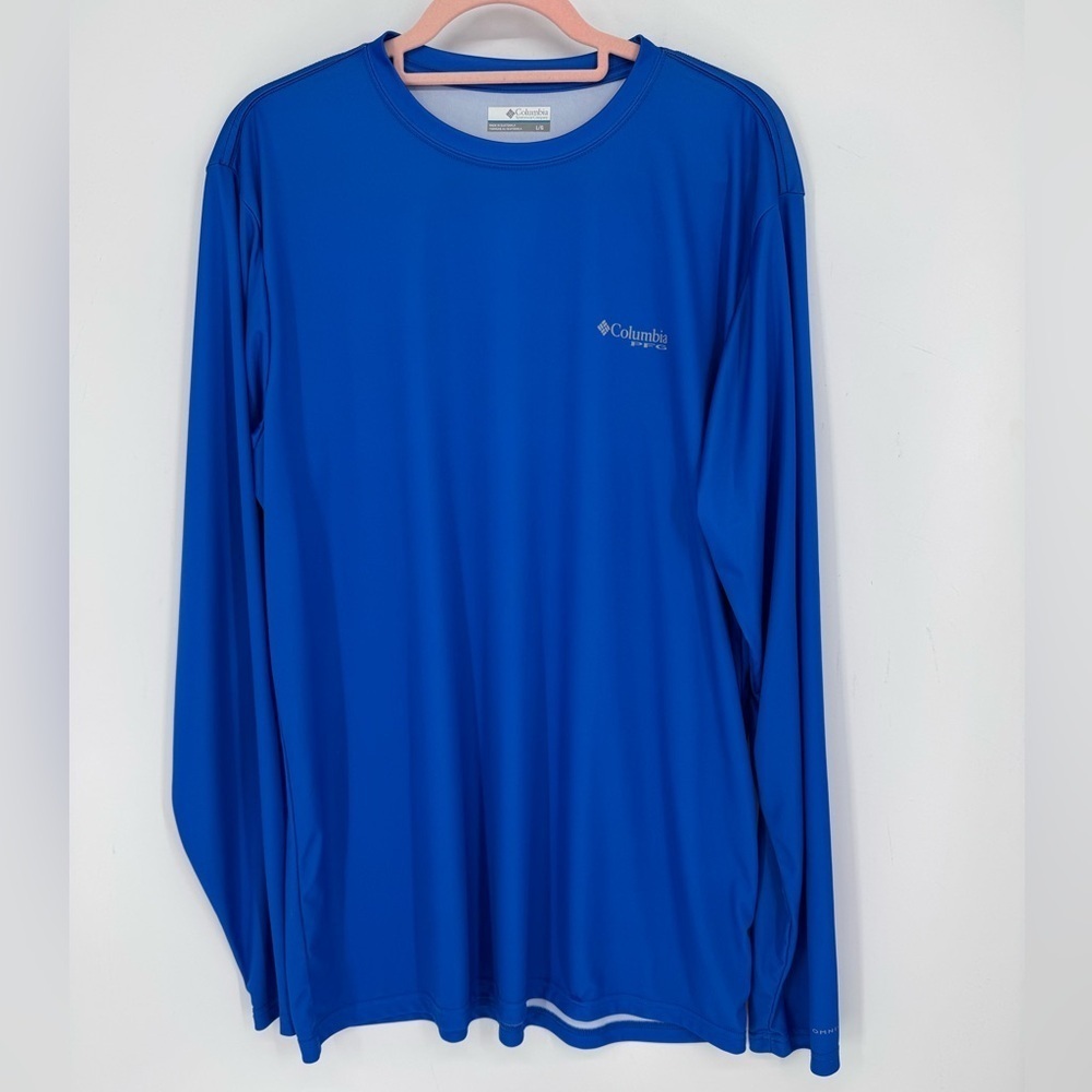 Columbia Men's Blue + Orange PFG Fishing Gear Performance Shirt Size Large